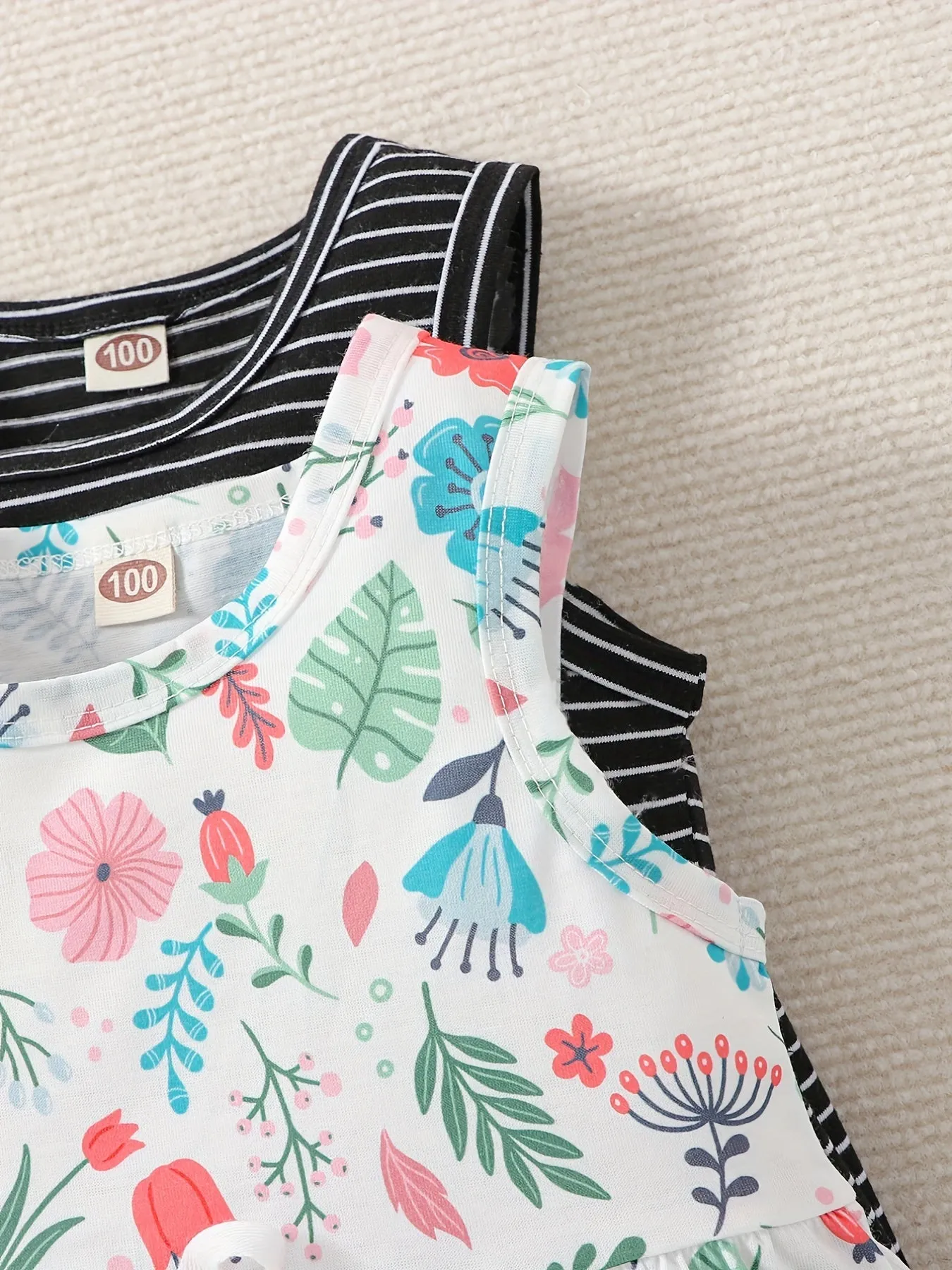 2-Piece Toddler Girls' Princess Dress Set - Sleeveless, Striped & Floral with Bow Detail - Perfect for Party, Beach & Summer
