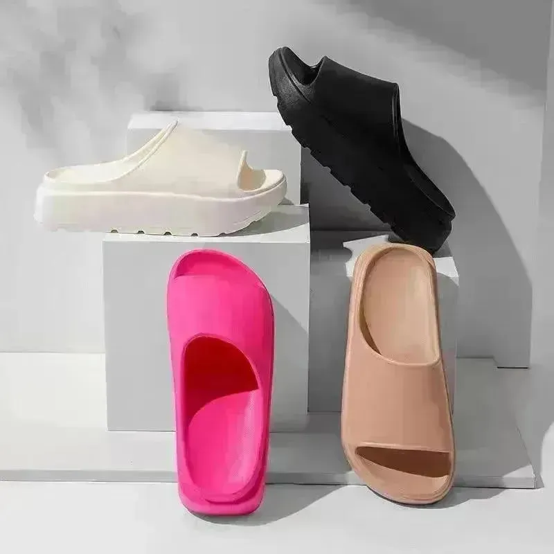 5.5cm Fish Mouth Shoes Floor Bathroom Home Slippers Outdoor Thick Soled Beach Slippers For Women