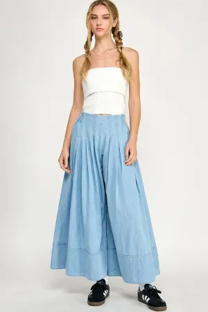 A LINE FLARED DENIM WIDE LEG PANTS