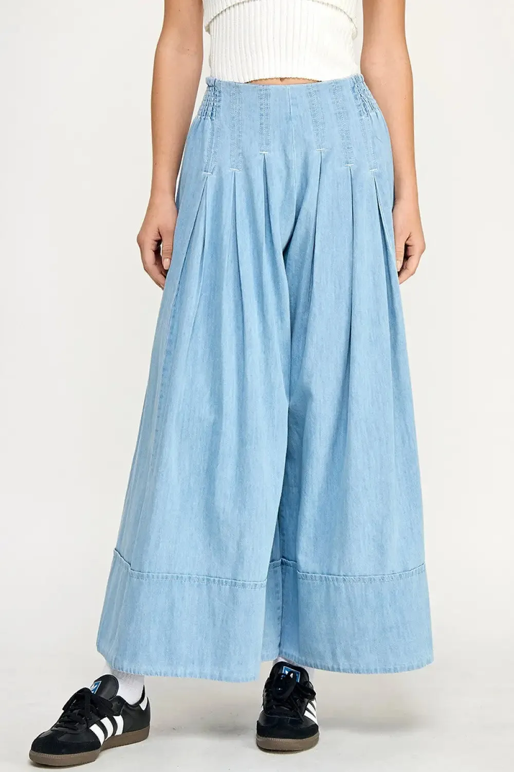 A LINE FLARED DENIM WIDE LEG PANTS