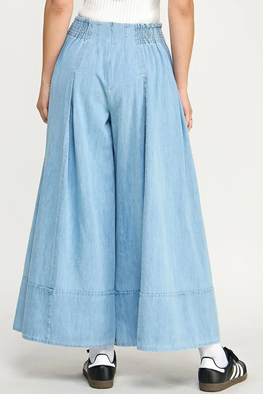 A LINE FLARED DENIM WIDE LEG PANTS