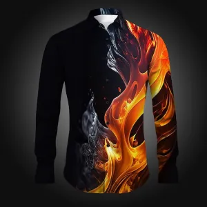 Abstract Flame Men's Shirt Slim Fit Spring Turndown Button Cuff Moisture-Wicking Cotton Shirt