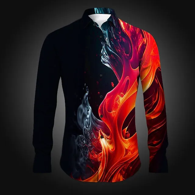 Abstract Flame Men's Shirt Slim Fit Spring Turndown Button Cuff Moisture-Wicking Cotton Shirt