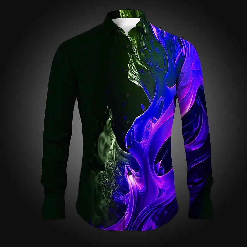 Abstract Flame Men's Shirt Slim Fit Spring Turndown Button Cuff Moisture-Wicking Cotton Shirt