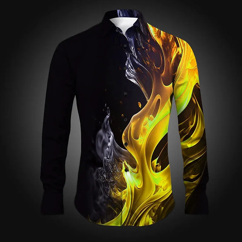 Abstract Flame Men's Shirt Slim Fit Spring Turndown Button Cuff Moisture-Wicking Cotton Shirt
