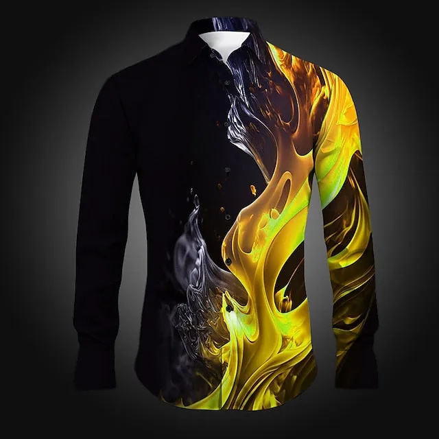 Abstract Flame Men's Shirt Slim Fit Spring Turndown Button Cuff Moisture-Wicking Cotton Shirt