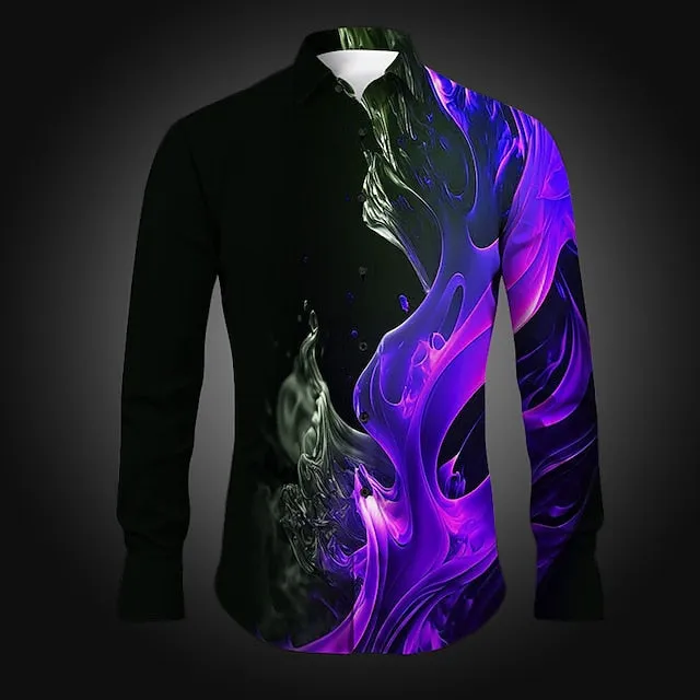 Abstract Flame Men's Shirt Slim Fit Spring Turndown Button Cuff Moisture-Wicking Cotton Shirt