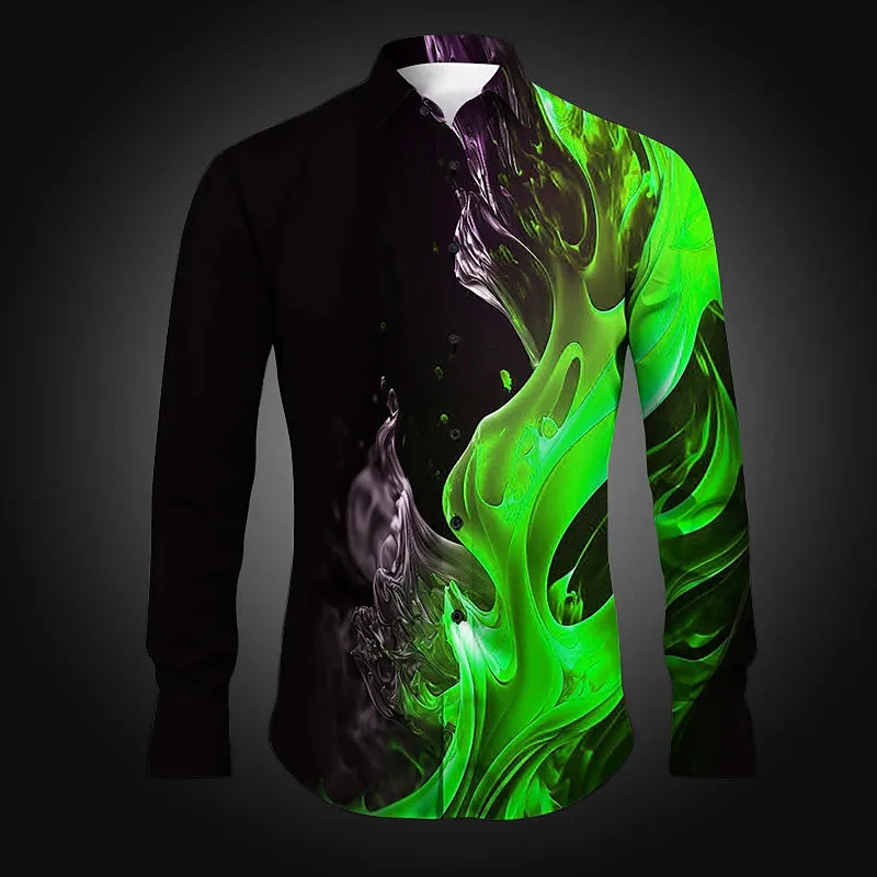 Abstract Flame Men's Shirt Slim Fit Spring Turndown Button Cuff Moisture-Wicking Cotton Shirt