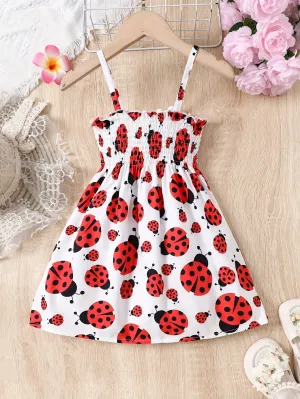 Adorable Ladybug Print Sleeveless Slip Dress - Fashionable Party & Beach Wear for Ladies - Ideal Summer Vacation Style
