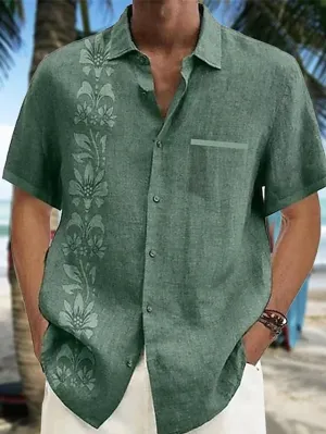 Aloha Floral Print Men's Linen Shirt - Stylish Outdoor Wear for Every Occasion