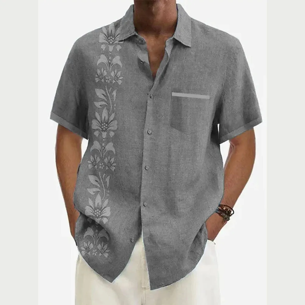 Aloha Floral Print Men's Linen Shirt - Stylish Outdoor Wear for Every Occasion