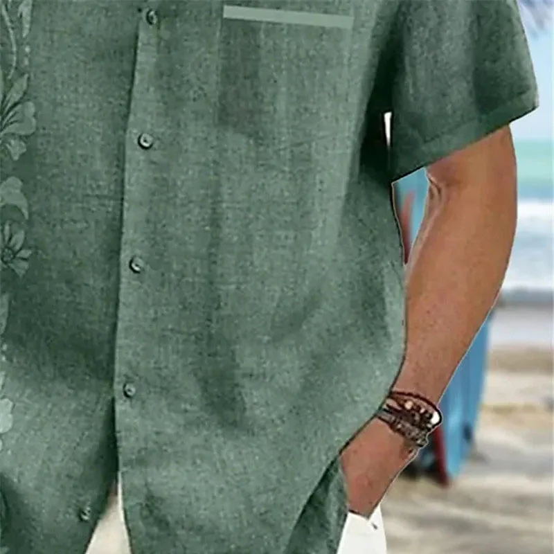 Aloha Floral Print Men's Linen Shirt - Stylish Outdoor Wear for Every Occasion