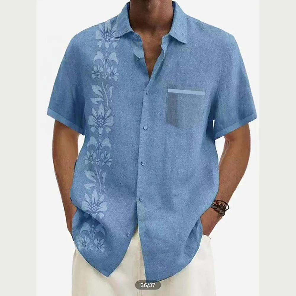 Aloha Floral Print Men's Linen Shirt - Stylish Outdoor Wear for Every Occasion