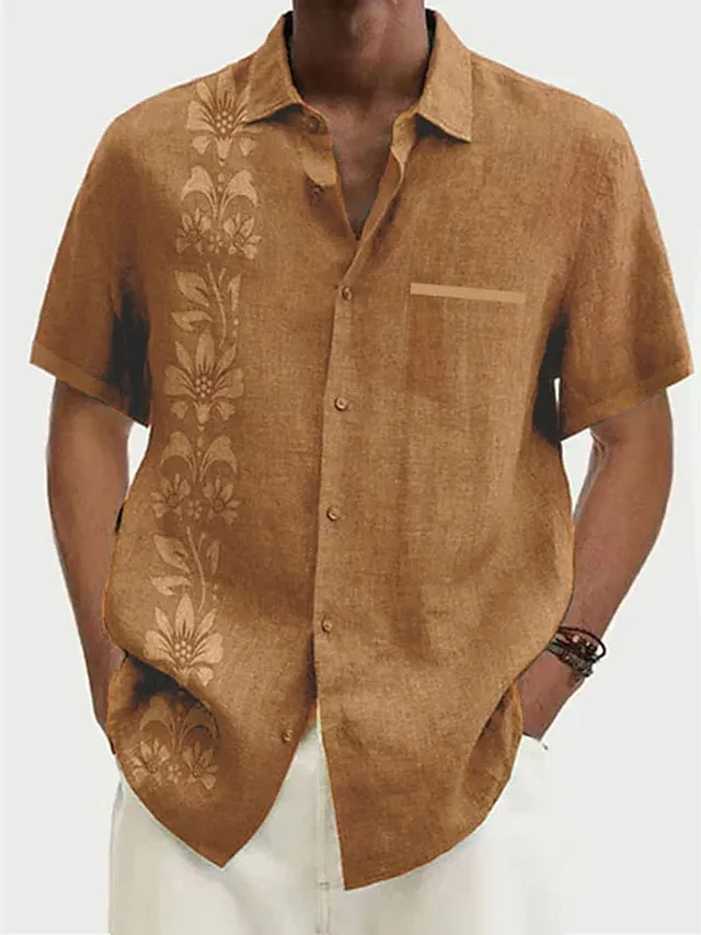 Aloha Floral Print Men's Linen Shirt - Stylish Outdoor Wear for Every Occasion