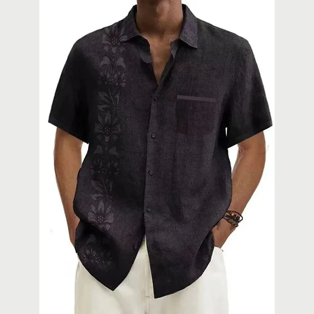 Aloha Floral Print Men's Linen Shirt - Stylish Outdoor Wear for Every Occasion