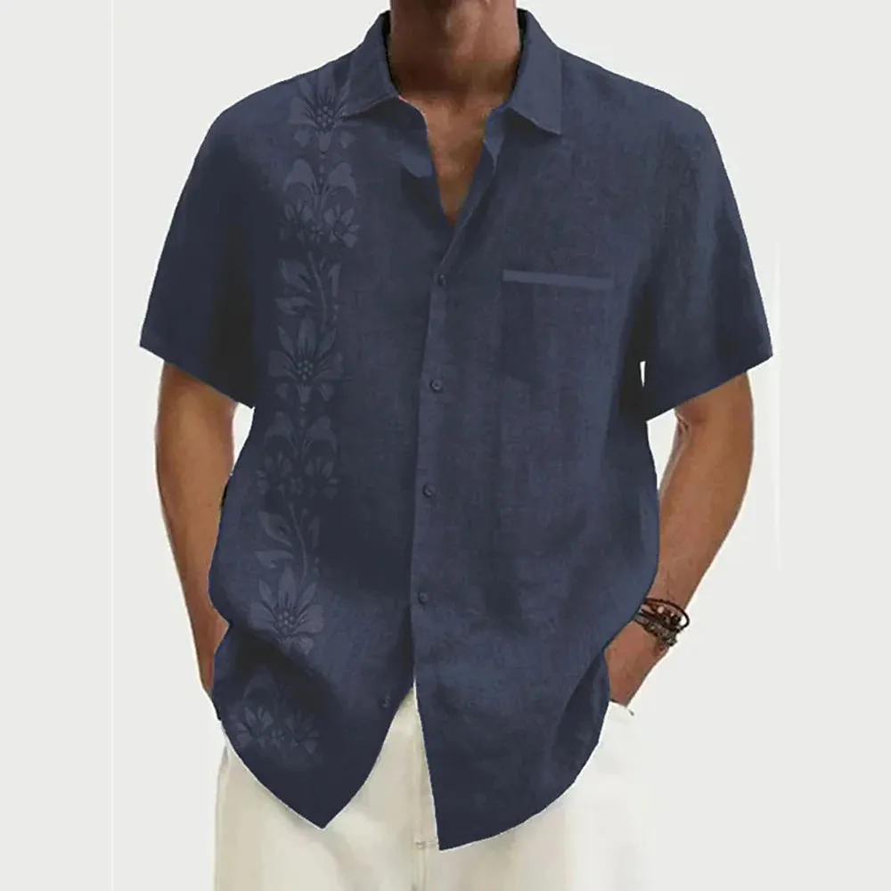 Aloha Floral Print Men's Linen Shirt - Stylish Outdoor Wear for Every Occasion