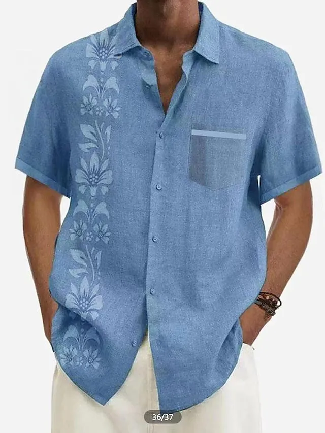 Aloha Floral Print Men's Linen Shirt - Stylish Outdoor Wear for Every Occasion