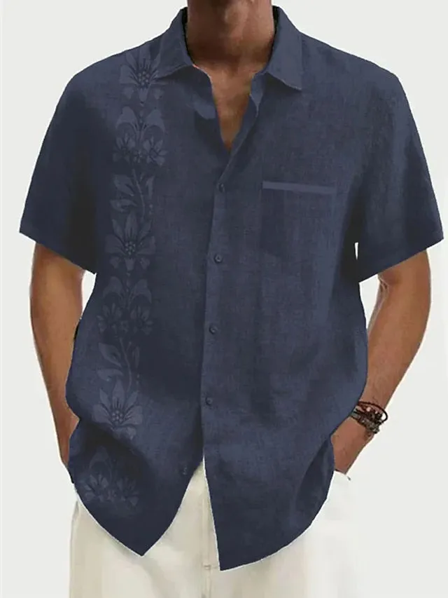 Aloha Floral Print Men's Linen Shirt - Stylish Outdoor Wear for Every Occasion