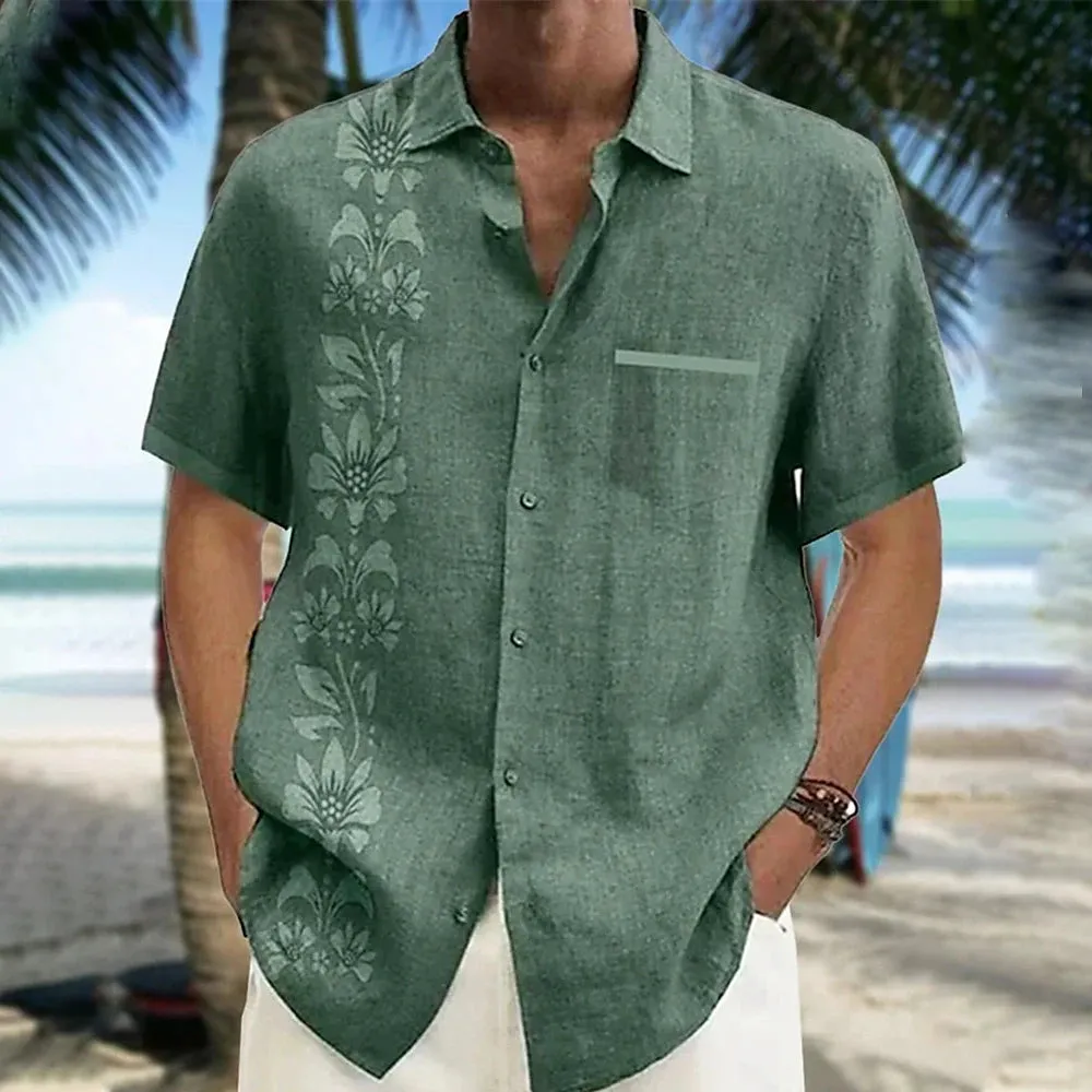 Aloha Floral Print Men's Linen Shirt - Stylish Outdoor Wear for Every Occasion