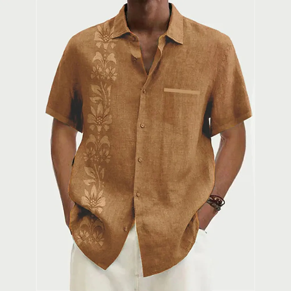 Aloha Floral Print Men's Linen Shirt - Stylish Outdoor Wear for Every Occasion