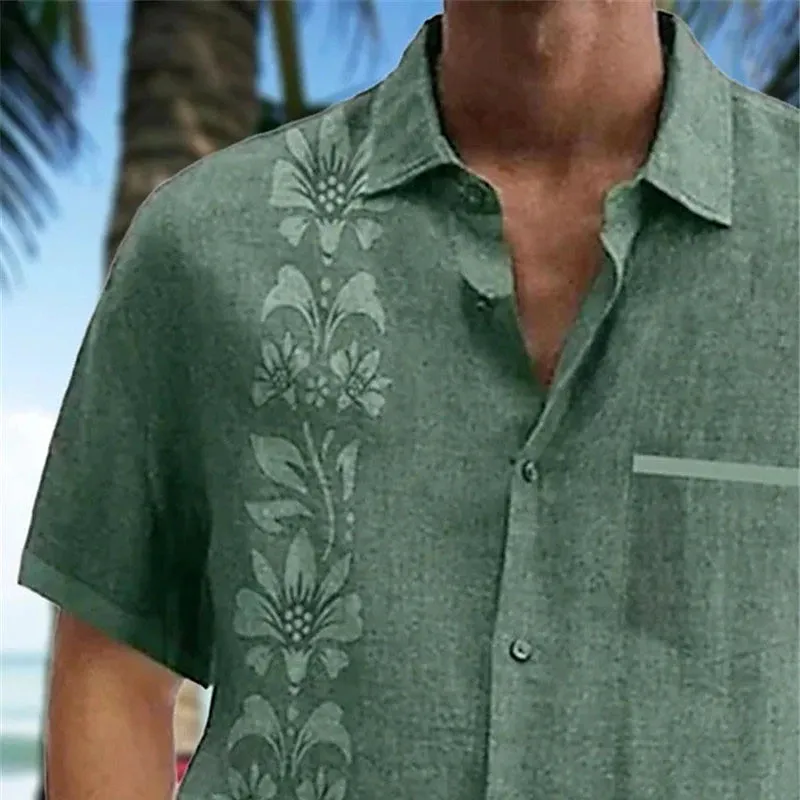 Aloha Floral Print Men's Linen Shirt - Stylish Outdoor Wear for Every Occasion