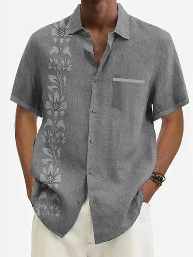 Aloha Floral Print Men's Linen Shirt - Stylish Outdoor Wear for Every Occasion