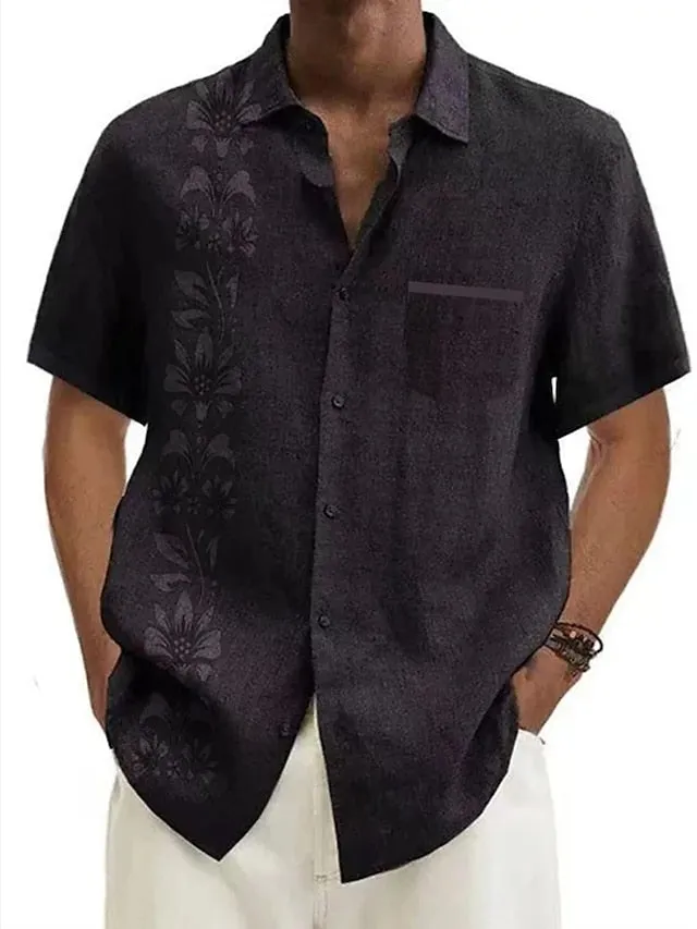 Aloha Floral Print Men's Linen Shirt - Stylish Outdoor Wear for Every Occasion