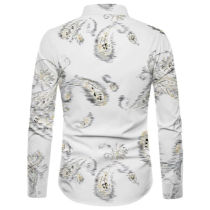Aloha Floral White Shirt for Men - Casual Slim Fit Long Sleeve Button-Down with Sporty Cuffs