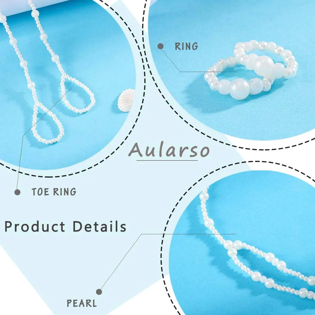 Aularso Wedding Anklets Pearl Barefoot Sandals Rope Ankle Bracelets Ring Foot Chain Beach Feet Jewelry for Women and Girls( 2PCS)