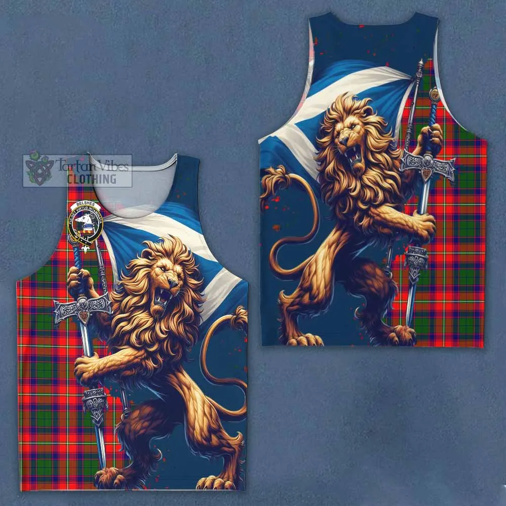 Belshes (Belsches) Tartan Family Crest Men's Tank Top with Scottish Majestic Lion