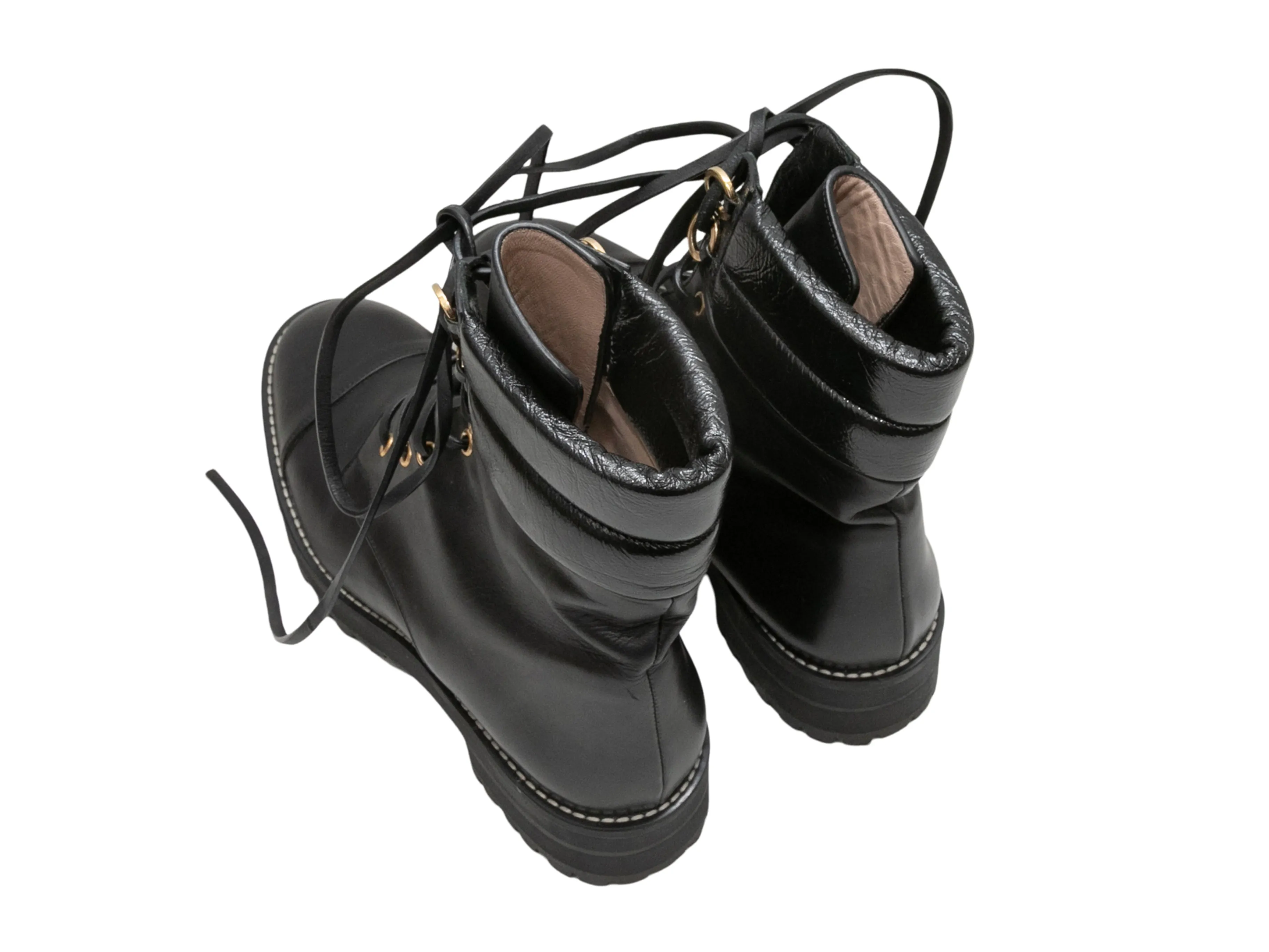 Black Stuart Weitzman Leather Combat Boots Size 10
