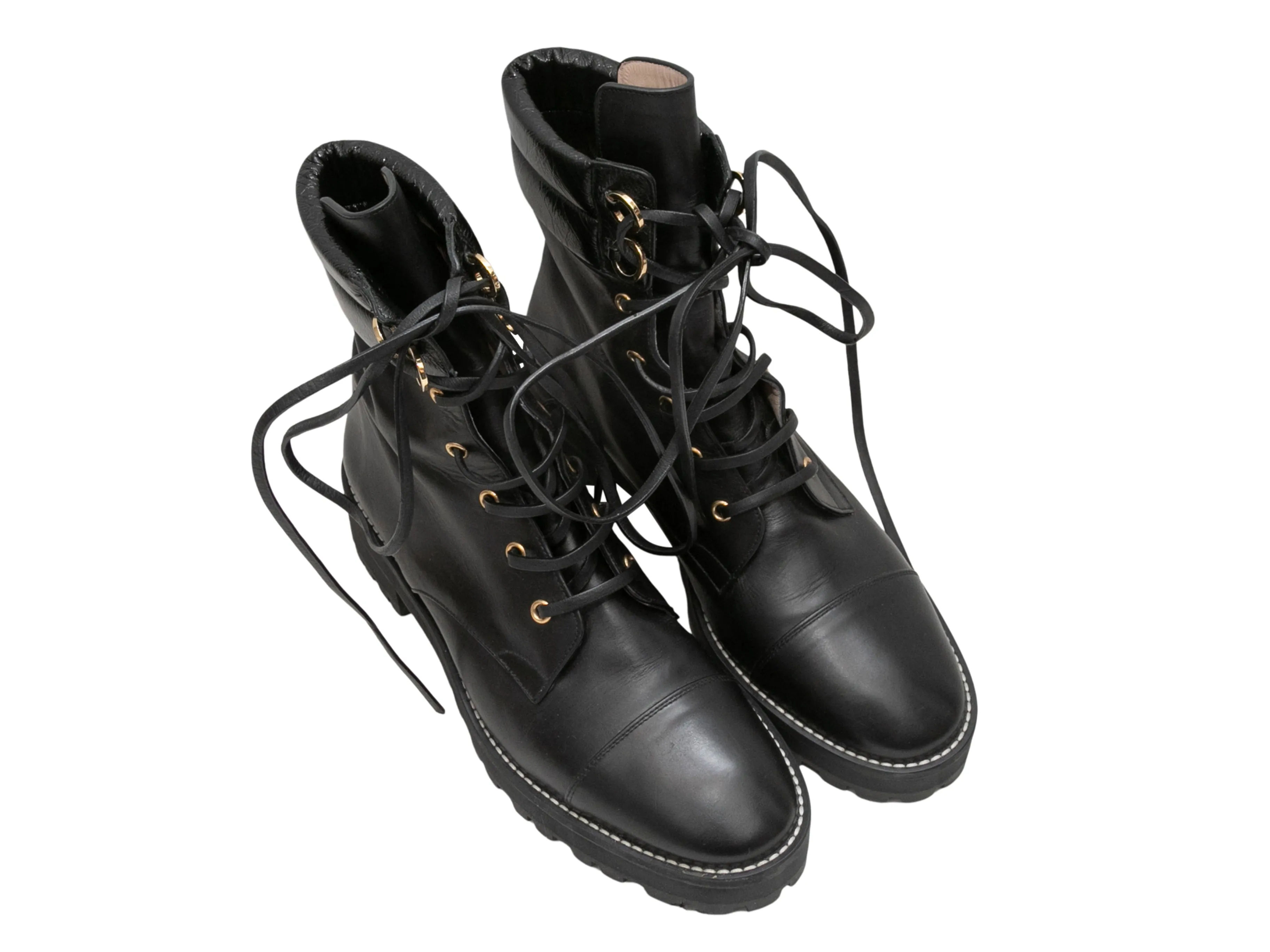Black Stuart Weitzman Leather Combat Boots Size 10