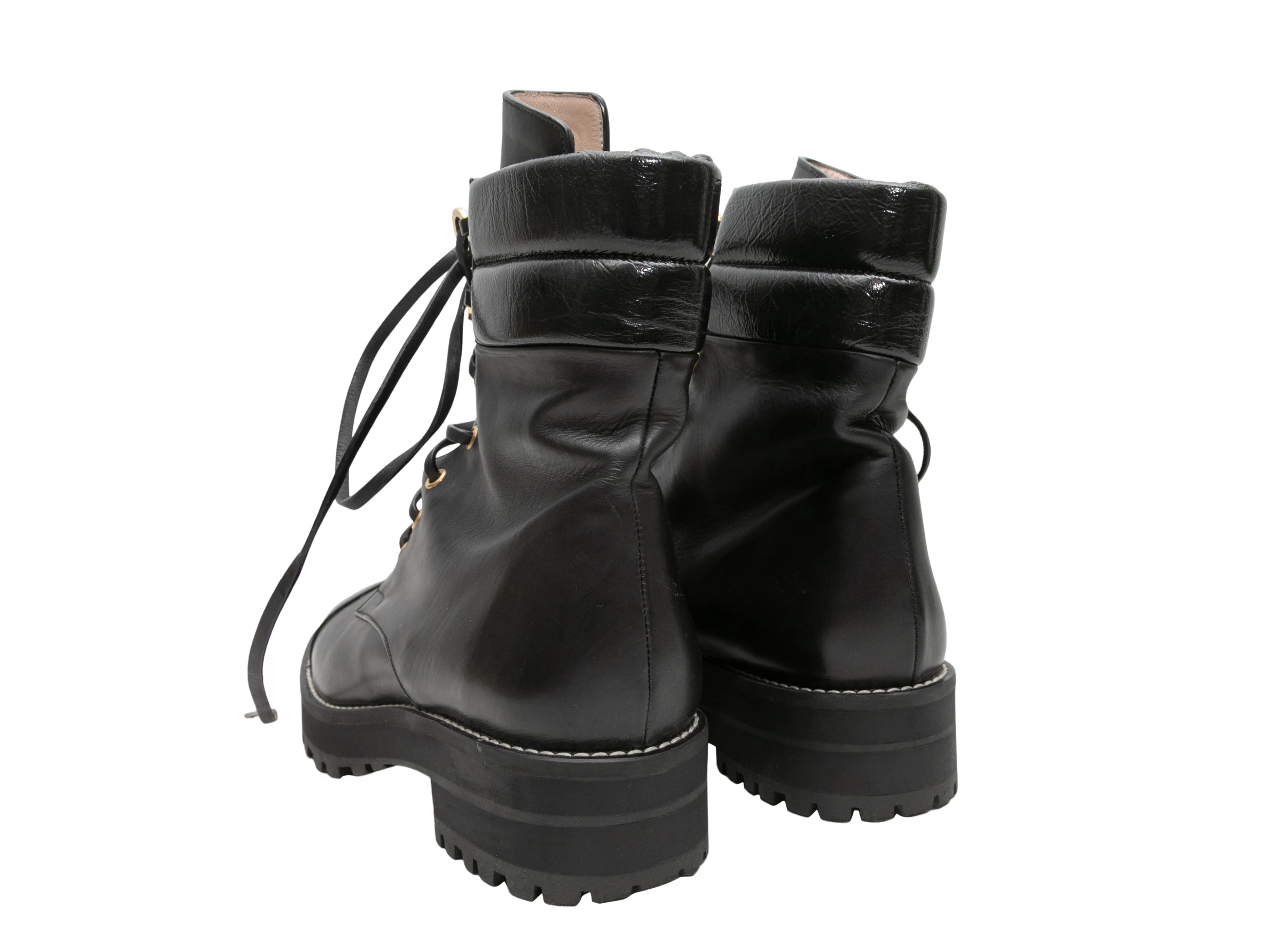 Black Stuart Weitzman Leather Combat Boots Size 10