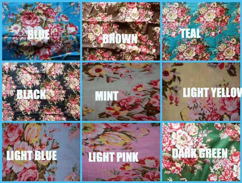 Blue Floral Rosy Red Posy V-Neck, Ankle Length, Cinched Waist Caftan