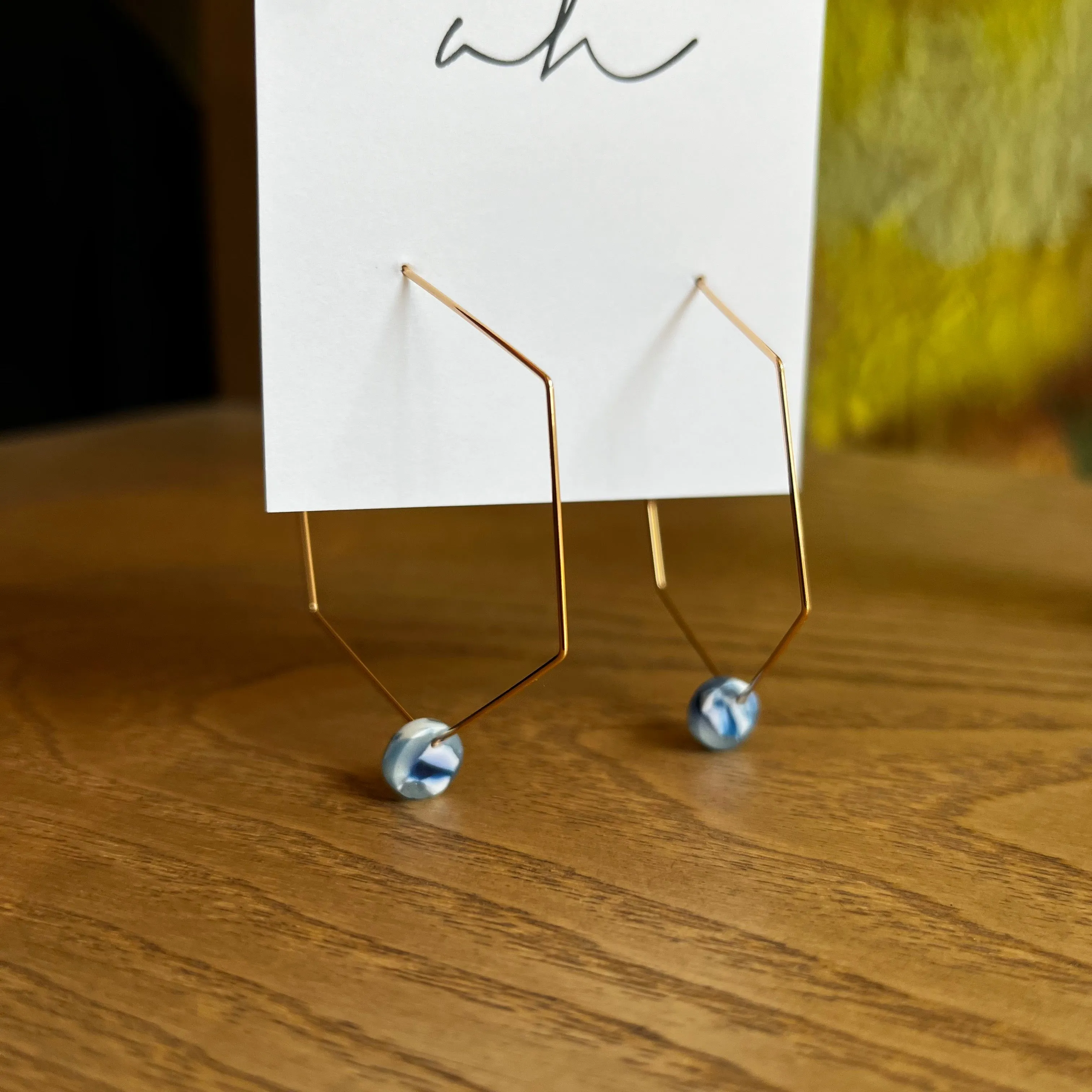 Blue Swirl Hexagon Hoop Earrings | AH Designs