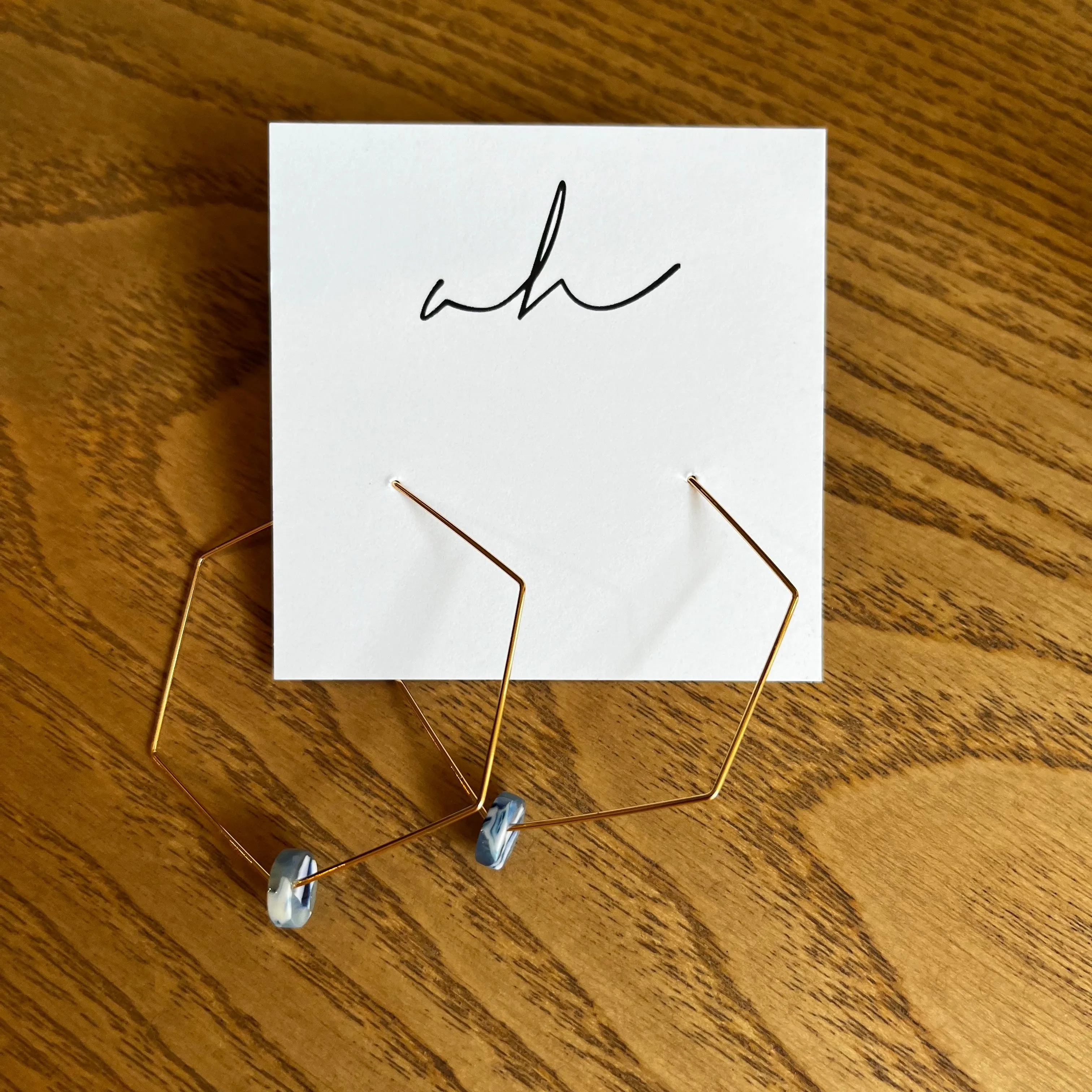 Blue Swirl Hexagon Hoop Earrings | AH Designs