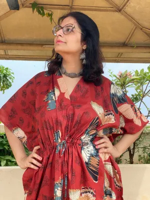 Butterfly Baby V-Neck, Cinched Waist Ankle Length Kaftan