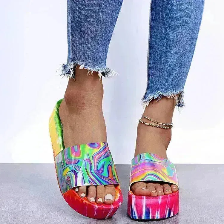 Color Printing Plus Size Slippers Women Platform Sandals And Slippers Beach Shoes Women