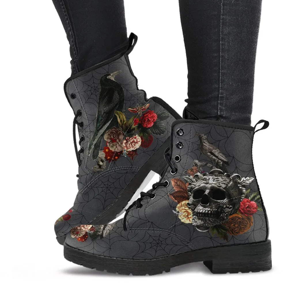 Combat Boots - Goth Shoes #31 Spiderweb Boots | Goth Boots, Gothic Boots, Custom Shoes, Vegan Leather Lace Up Boots, Handmade Lace Up Boots