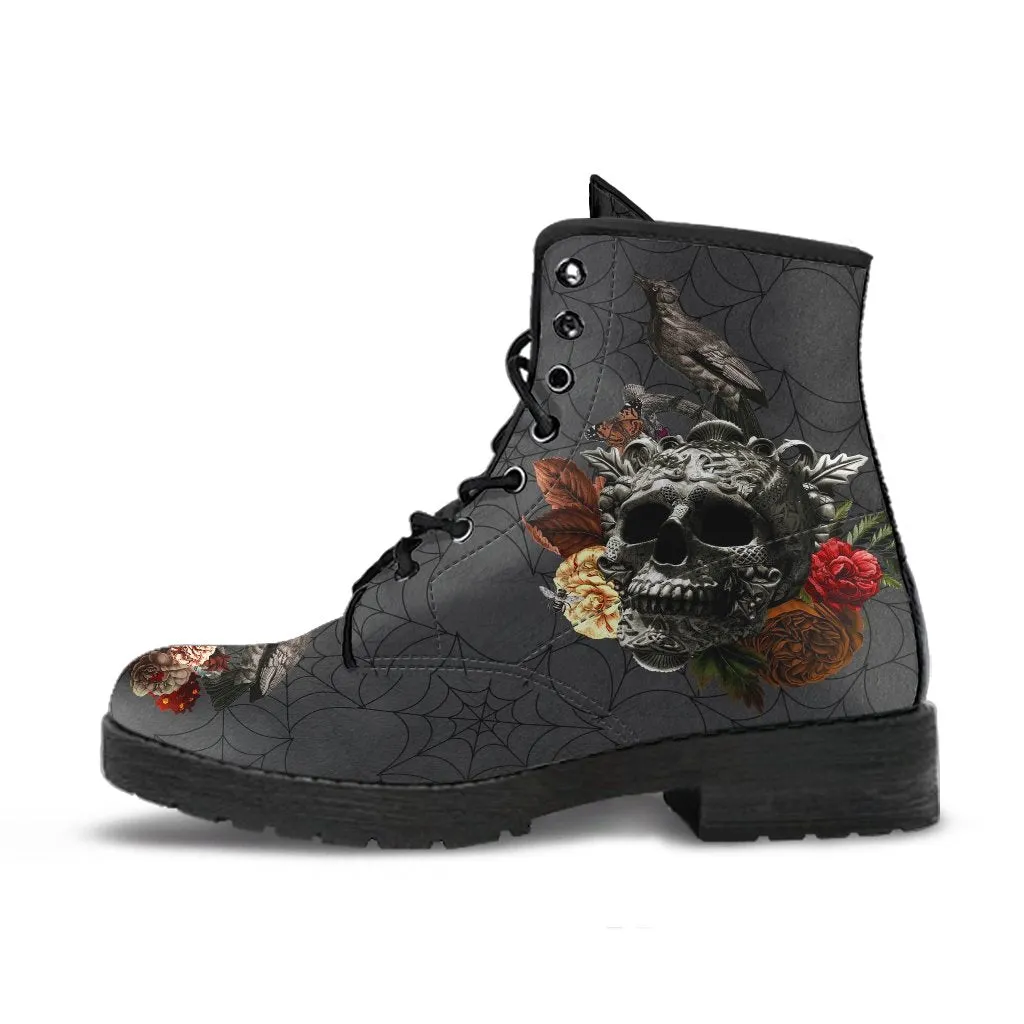 Combat Boots - Goth Shoes #31 Spiderweb Boots | Goth Boots, Gothic Boots, Custom Shoes, Vegan Leather Lace Up Boots, Handmade Lace Up Boots