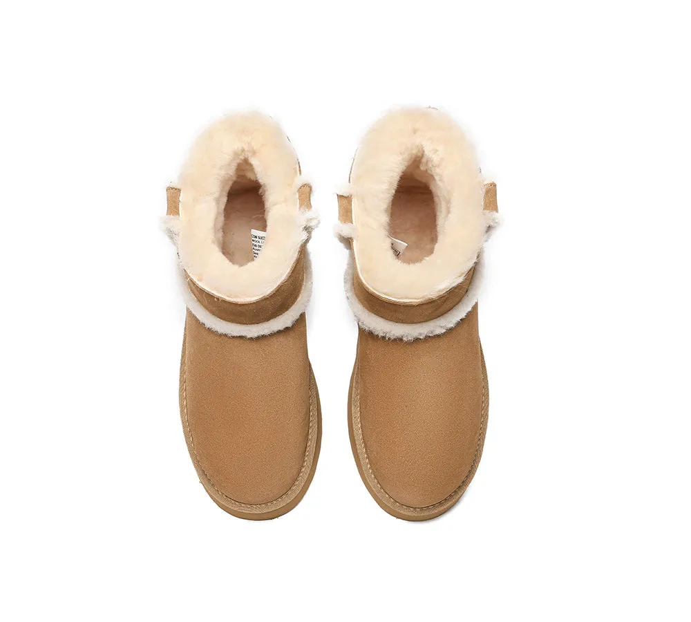 EVERAU® UGG Women Sheepskin Wool Shearling Lined Ankle Boots Schunck Platform