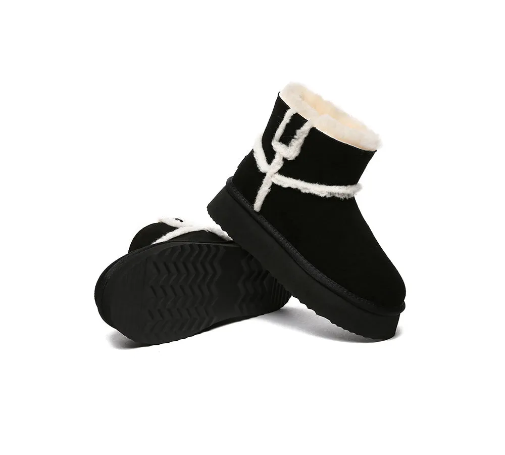 EVERAU® UGG Women Sheepskin Wool Shearling Lined Ankle Boots Schunck Platform