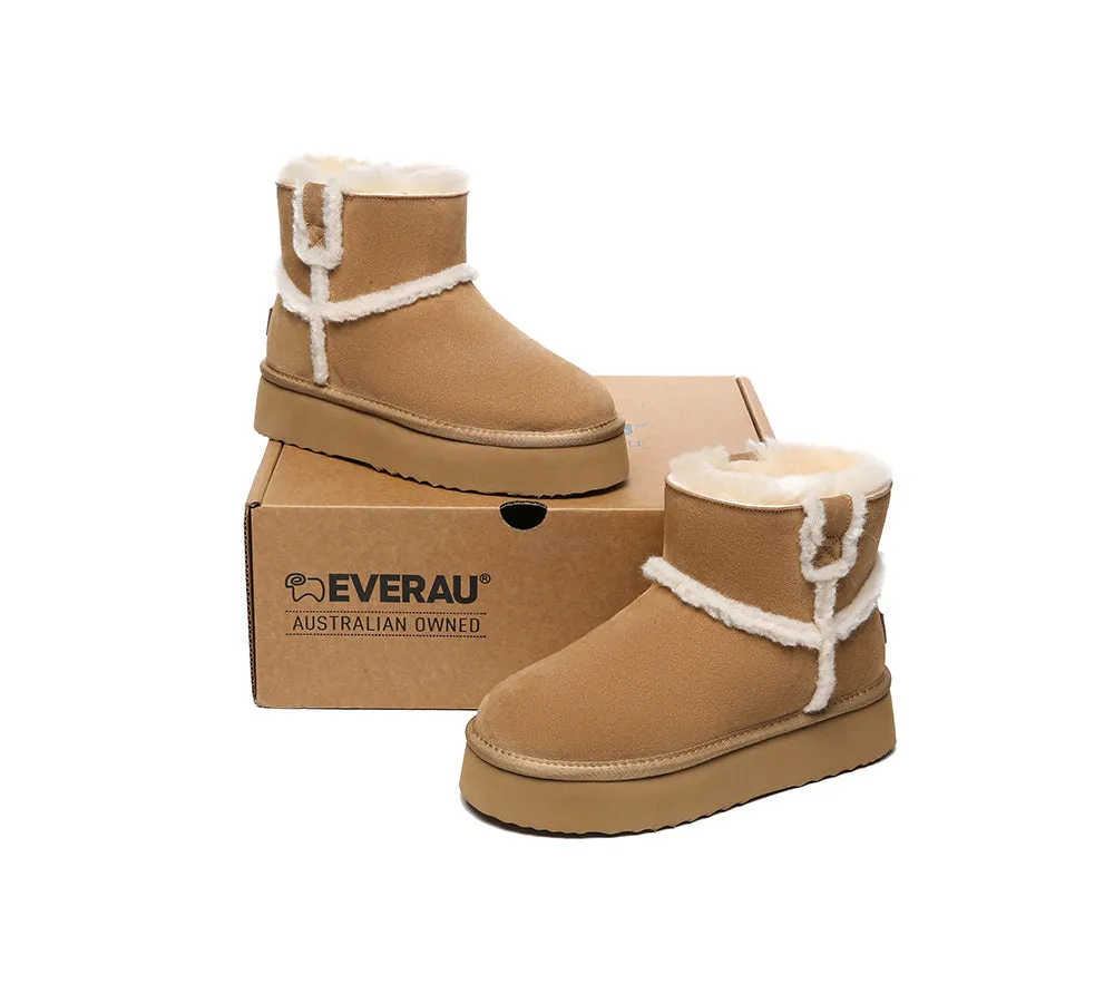 EVERAU® UGG Women Sheepskin Wool Shearling Lined Ankle Boots Schunck Platform