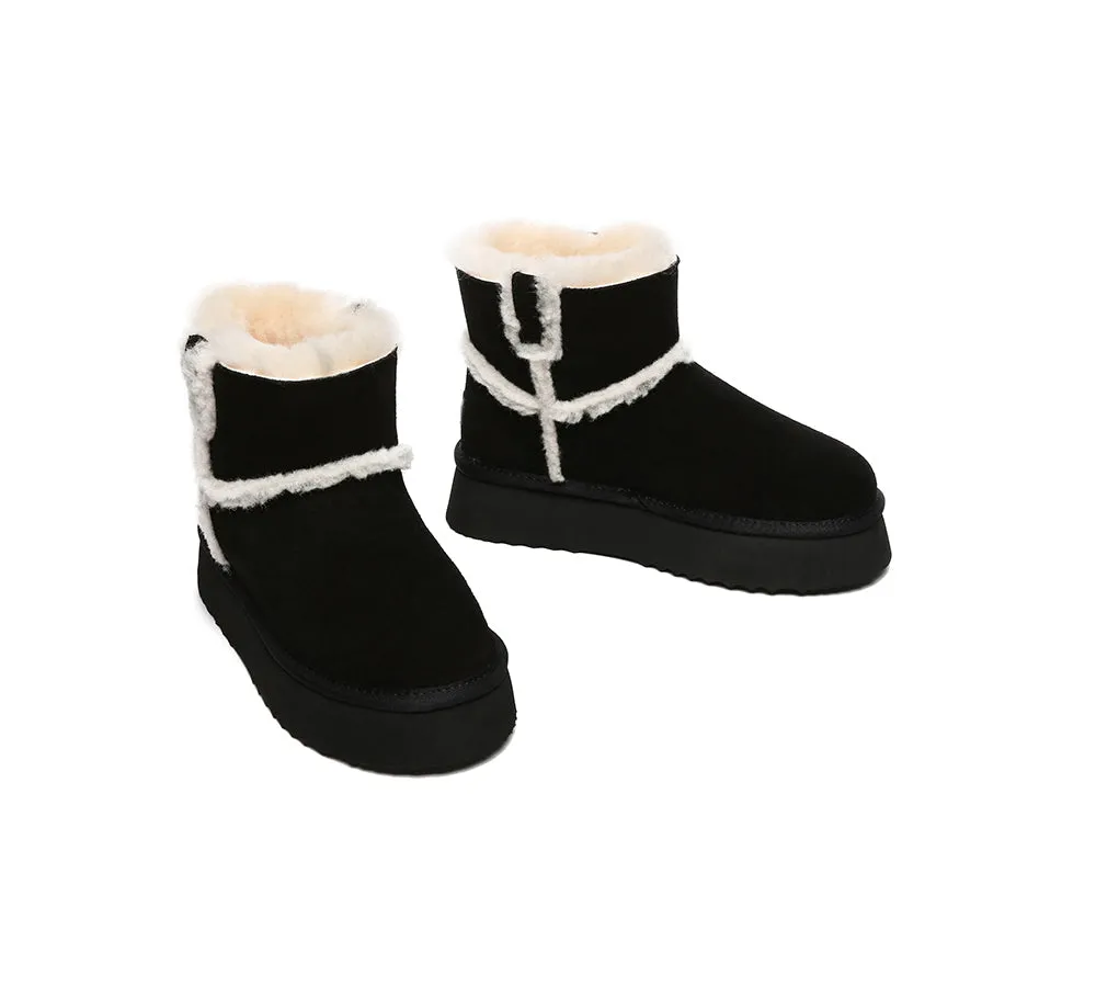 EVERAU® UGG Women Sheepskin Wool Shearling Lined Ankle Boots Schunck Platform