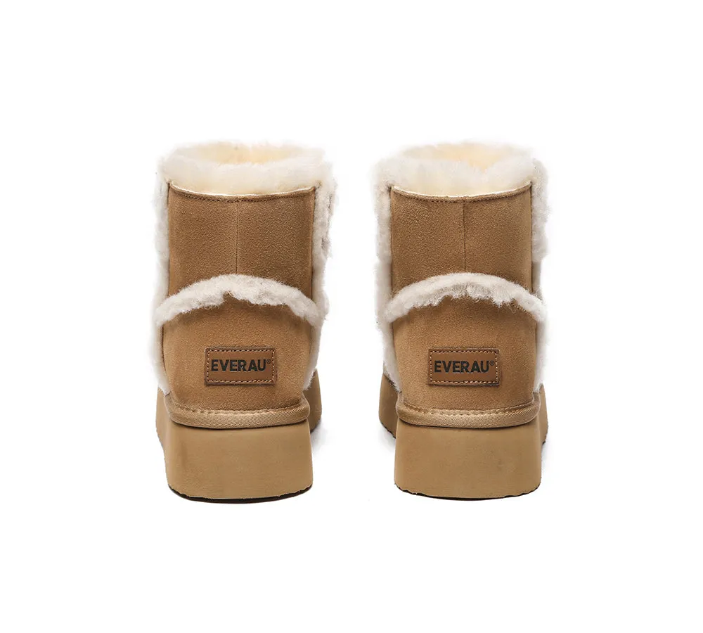 EVERAU® UGG Women Sheepskin Wool Shearling Lined Ankle Boots Schunck Platform