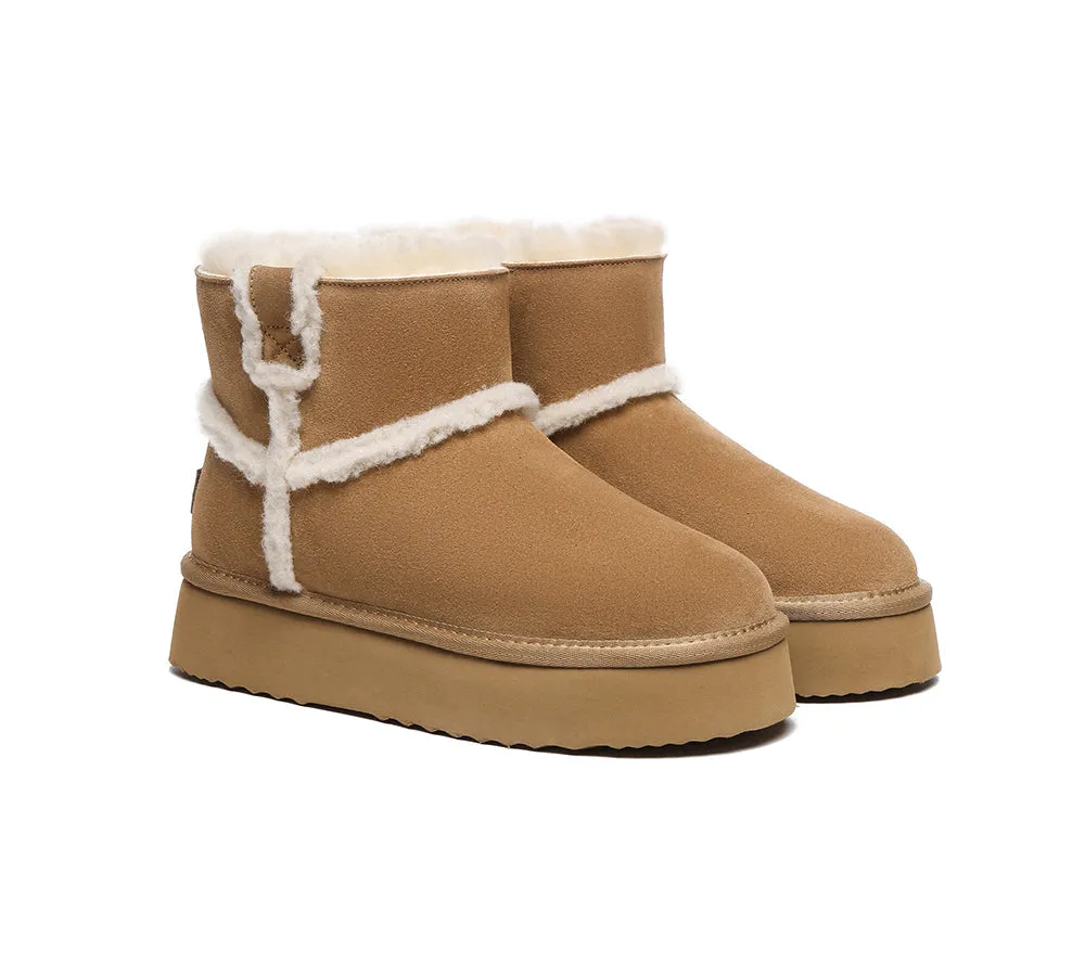 EVERAU® UGG Women Sheepskin Wool Shearling Lined Ankle Boots Schunck Platform