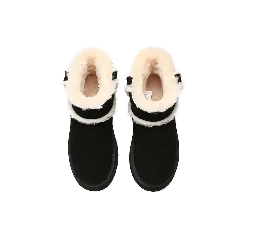 EVERAU® UGG Women Sheepskin Wool Shearling Lined Ankle Boots Schunck Platform