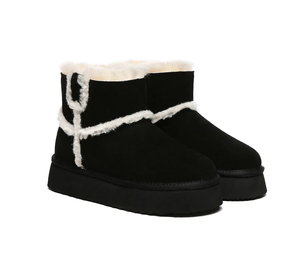 EVERAU® UGG Women Sheepskin Wool Shearling Lined Ankle Boots Schunck Platform