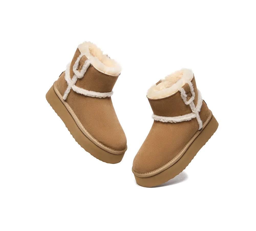 EVERAU® UGG Women Sheepskin Wool Shearling Lined Ankle Boots Schunck Platform
