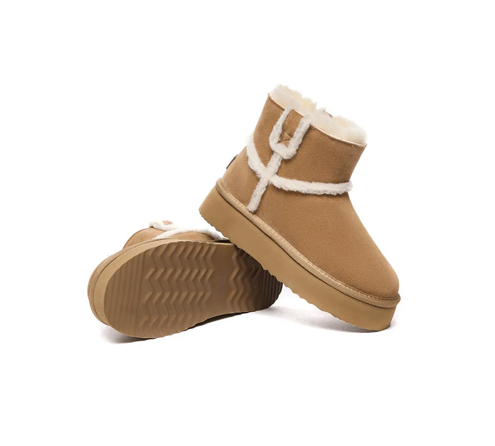 EVERAU® UGG Women Sheepskin Wool Shearling Lined Ankle Boots Schunck Platform